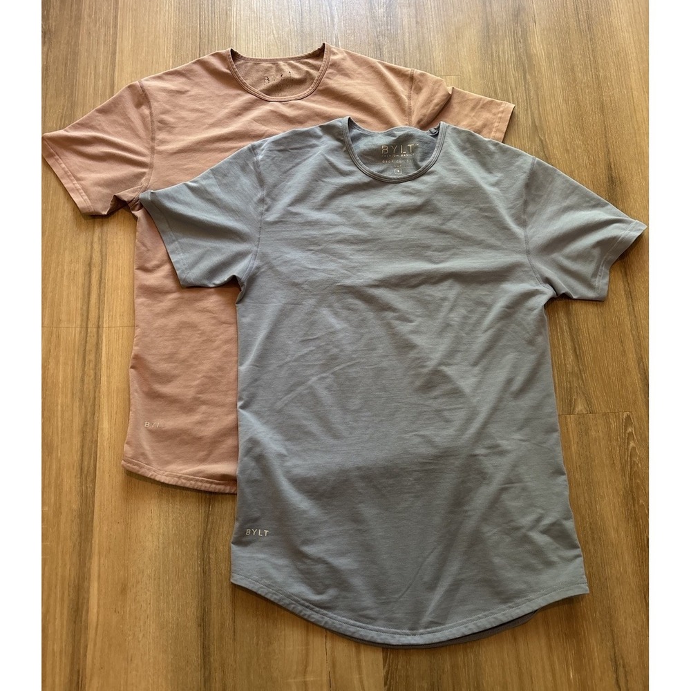 Lot BYLT Mens Premium Basics Lux Small Drop Cut Clay And Fog Blue Shirts